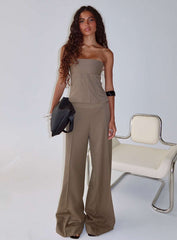Madelle Mid Rise Straight Leg Pants Brown Pinstripe