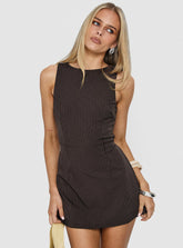 Yumiko Romper Brown Pinstripe Petite