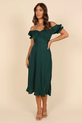 Mickenna Sweetheart Frill Midi Dress - Emerald