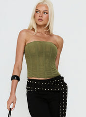 Oscuro Longline Mesh Corset Top Khaki