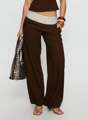 Past Life Fold Over Waistband Trousers Brown / Stripe