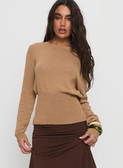 Xaria Off Shoulder Knit Jumper Tan