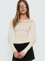 Breiann Lace Off Shoulder Long Sleeve Top Butter