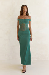 Always Dreaming Lace Off Shoulder Maxi Dress Teal