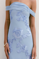 Day After Day Off Shoulder Maxi Dress Blue