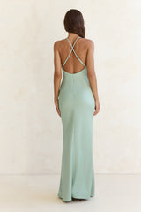 Midnight Luxe Satin Maxi Dress Sage