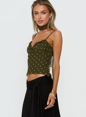 Mishy Scarf Detail Cami Top Olive Polka