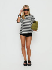 Settle Down Short Sleeve Top Black / White Stripe