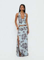 Roselin Mesh Halter Top Blue Floral