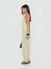 Adolena Halter Ruched Maxi Dress Yellow Stripe