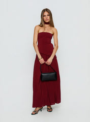 Odela Strapless Scarf Drop Waist Maxi Dress Cherry
