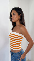Marinella Striped Knit Tube Top - Orange