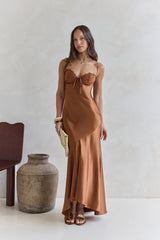 Eyes Of Night Satin Maxi Dress Copper