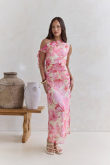 Hibiscus Off Shoulder Maxi Dress Pink
