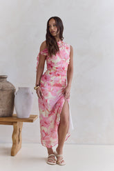 Hibiscus Off Shoulder Maxi Dress Pink