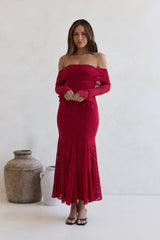 Here For Love Off Shoulder Mesh Maxi Dress Red