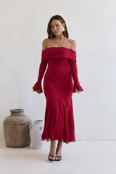 Here For Love Off Shoulder Mesh Maxi Dress Red
