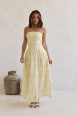 Cloud Kissed Paths Strapless Maxi Dress Yellow