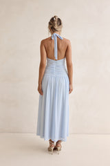 Robin Mesh Halter Maxi Dress Blue