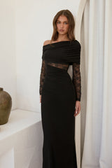 Camille Off Shoulder Mesh Maxi Dress Black