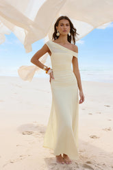 Coffee And Wine Mesh Off Shoulder Maxi Dress Yellow