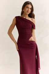 Modernity Mesh Off Shoulder Maxi Dress Burgundy