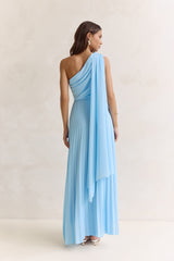 Main Muse Plisse One Shoulder Maxi Dress Blue