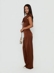 Aubrette Satin Tie Pants Chocolate