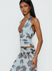Roselin Mesh Halter Top Blue Floral