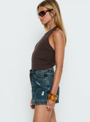 Gazelle Distressed Denim Skort Vintage Blue Wash