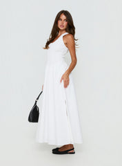 Highgate Drop Waist Pleat Detail Maxi Dress White