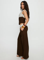 Past Life Fold Over Waistband Trousers Brown / Stripe