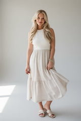 Sweet Adoration Taupe Striped Contrast Midi Dress