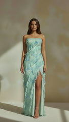 Elara Strapless Ruffle Maxi Dress