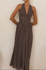 Backless Polka Dot Halter Neck Maxi Dress