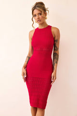 Marlie Knit Midi Dress - Red