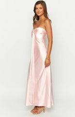 Ariella Pink Satin Strapless Maxi Dress