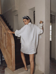 Oversized Linen Pockets Semi-Sheer Long Sleeve Dress
