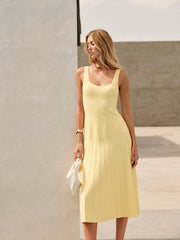 Square-Neck Ribbed Knit Dress