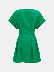 Cotton-Linen Pleated Button-Front Mini Dress