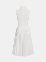 Belted Sleeveless Pleated Collared Dress
