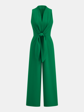 Sleeveless V-Neck Tie Waist Wide-Leg Jumpsuit