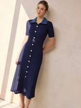 Denim Collar Ribbed Knit Midi Dress
