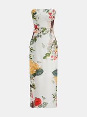 Strapless Belted Floral Print Maxi Dress