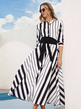 Striped Belted Shirt Midi Dress