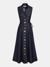Sleeveless Button Down Belted Denim Maxi Dress