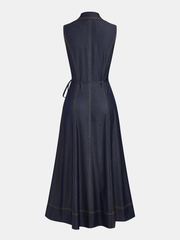 Sleeveless Button Down Belted Denim Maxi Dress