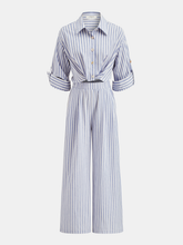 Striped Collared Wide-Leg Jumpsuit