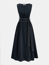 Cotton Linen Sleeveless Belted Midi Dress