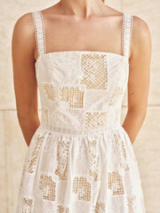 Cotton Patchwork Lace Embroidered Maxi Dress
